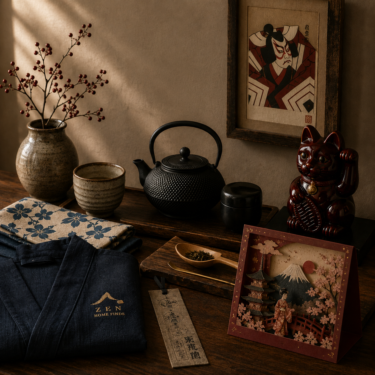 ZEN Home Finds curated Japanese lifestyle goods including teaware, textiles, art and traditional objects